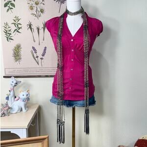 Y2k Express Pink Button Up Shirt Babydoll Top Mean Girls McBling Preppy Bimbo S